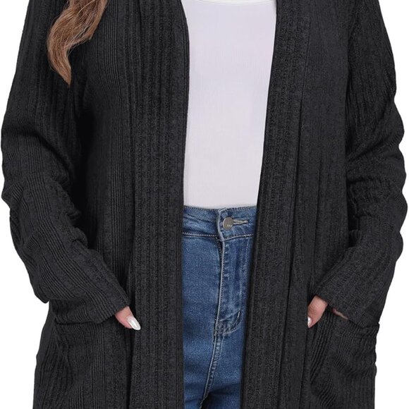 Womens Plus Size Cardigan Open Front Easy to Wear Casual Knit Sweaters with Pock - Picture 1 of 5